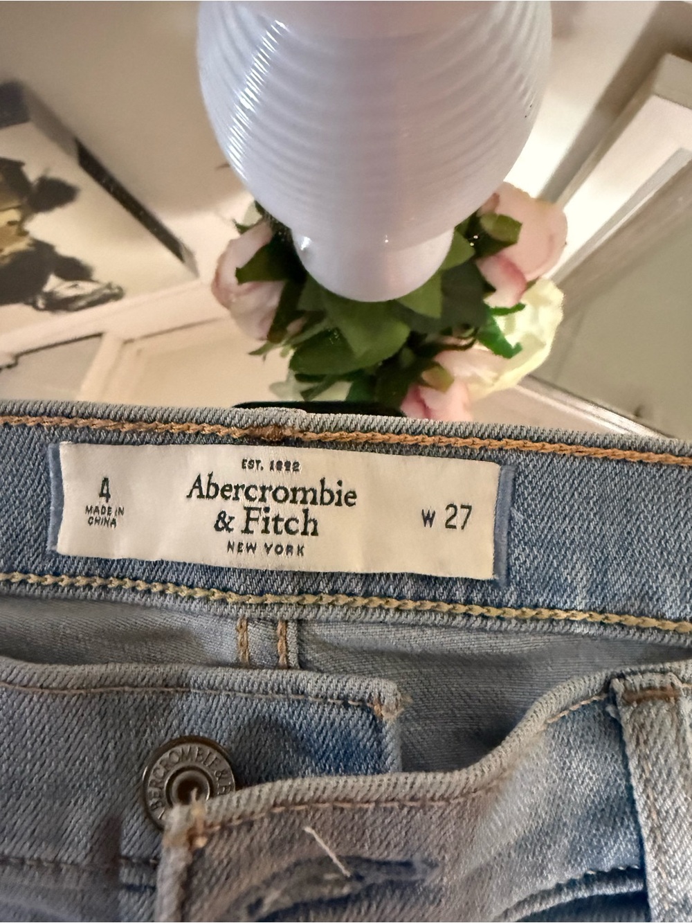 Abercrombie & Fitch Light Blue Frayed Denim Shorts - Picture 2 of 3